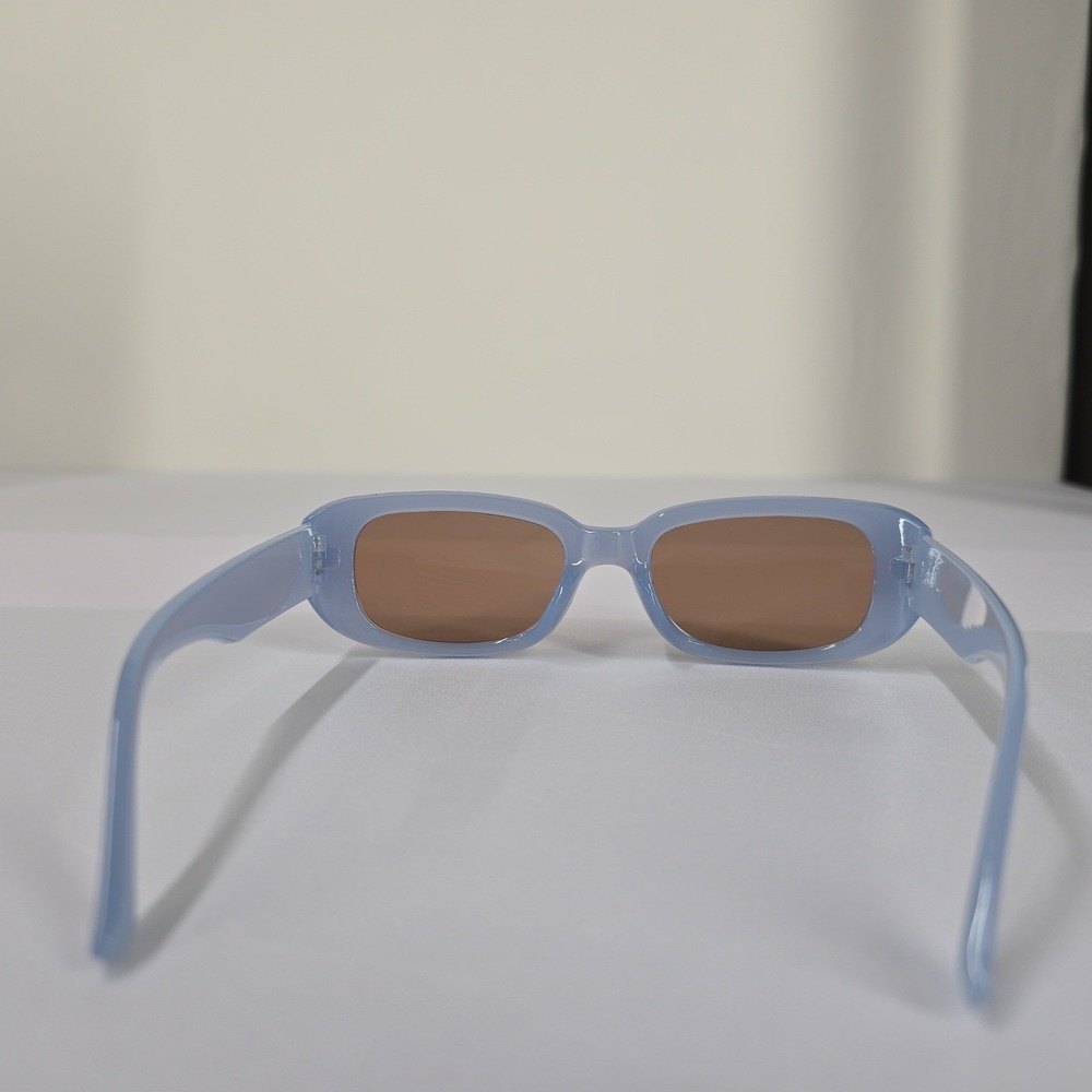 NEW Light Blue Rectangle Sunglasses Brown Lenses Trendy Fashion Eyewear - Picture 3 of 5